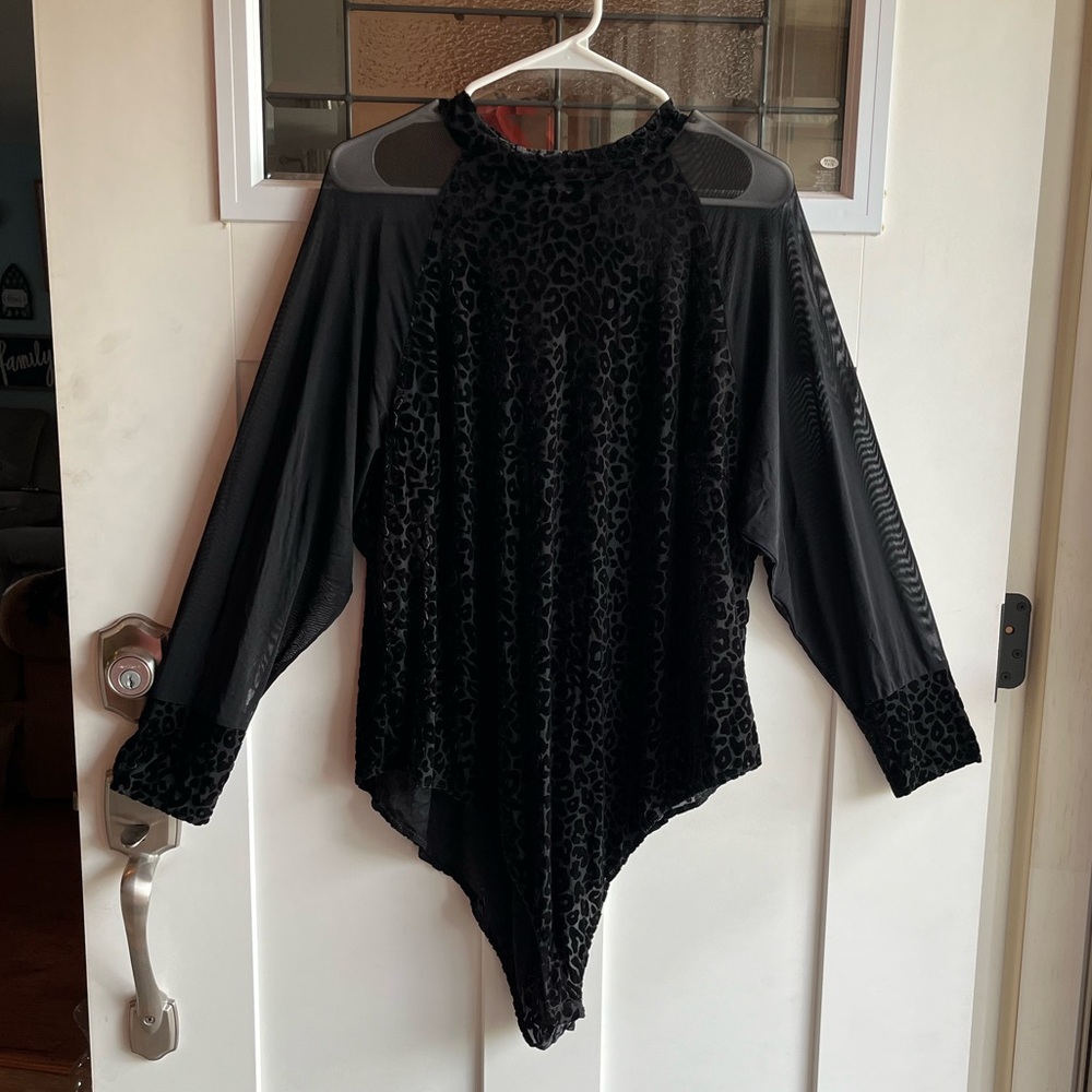CHARLOTTE RUSSE sheer black animal print long sleeve bodysuit